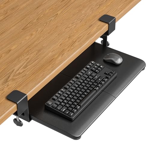 BONTEC KMT01-PJ Under Desk Keyboard Tray, Pull-Out Keyboard & Mouse Platform with C-Clamp, 20 x 11.8 in Space-Saving Ergonomic Slide-Out Drawer, Black