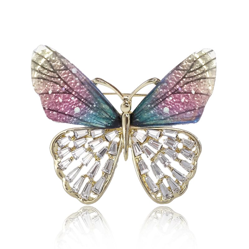 Image of Rhinestone Animal Butterfly Brooch Pin, Colorful Crystal Insect Butterfly Wings Suit Lapel Pin, Coat Pin Jewelry for Women Girls