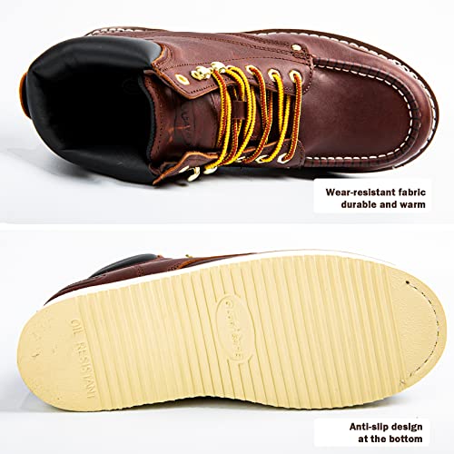 Glorysafe Men's Work Boot Soft Toe 6”Full Grain Leather Breathable Water Resistant Safety Boots For Construction, Mac Toe Non Slip Wedge Lightweight Working Boots For Men Burgundy #TOP2