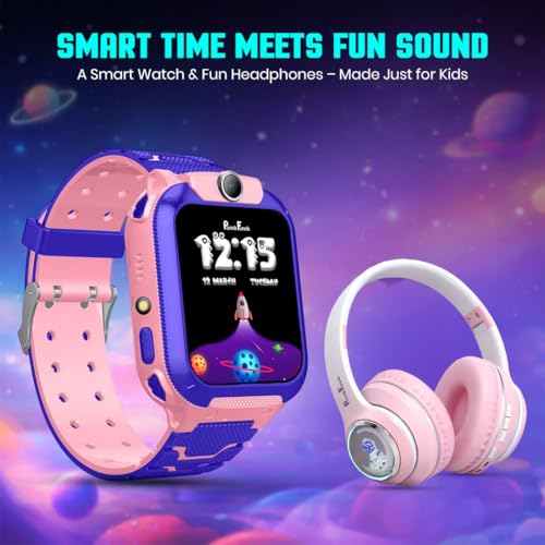 Image of PunnkFunnk Kids Watch + Headphone Combo, GPS, SOS, Camera, Touch Display, Wireless Headphones with Bluetooth 5.3, HD Sound, Built-in Mic, Comfortable Over-Ear Design