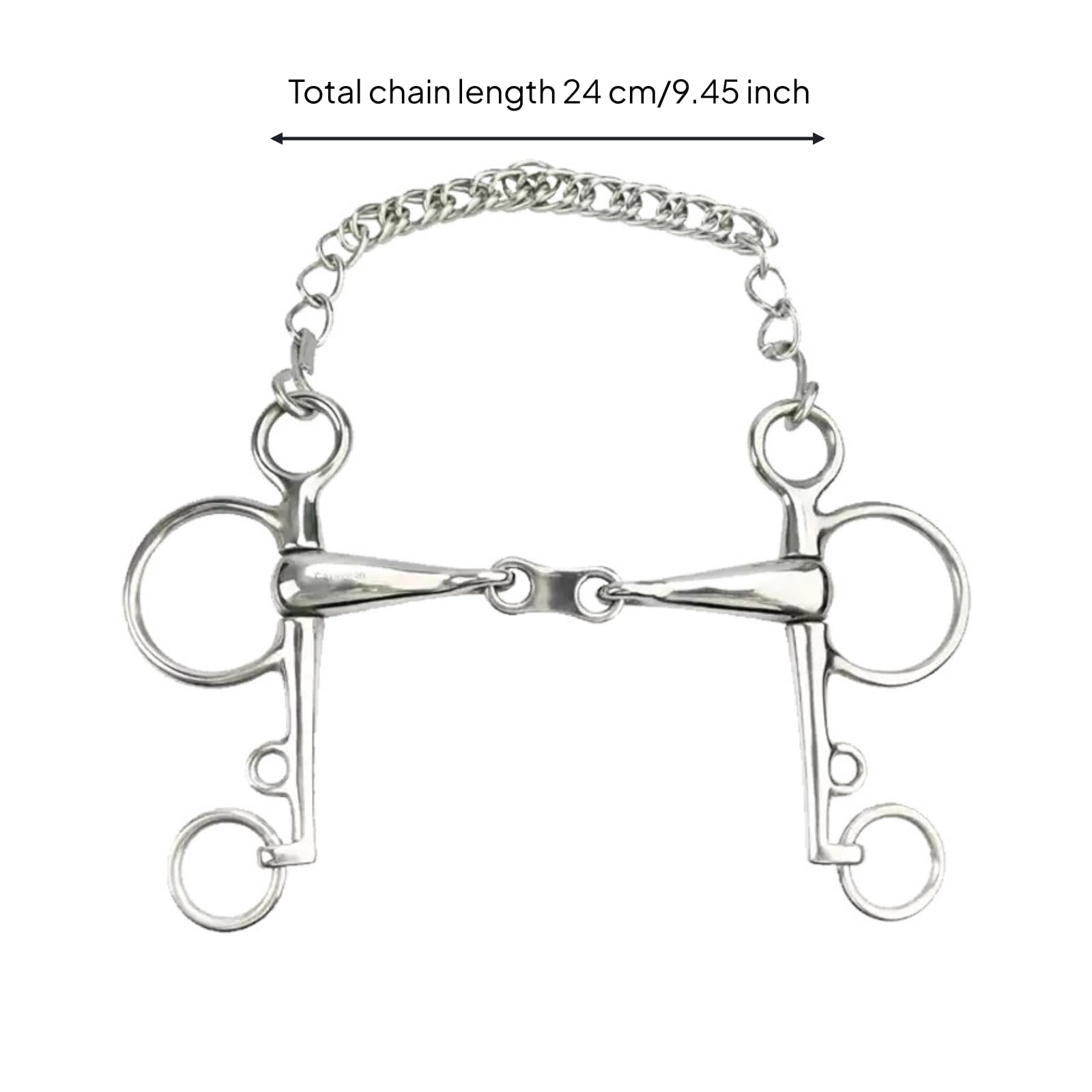 Pelham-Gebiss Dreiteilig Pferdegebiss mit Kinnkette Versilbert Edelstahlgebiss, 135