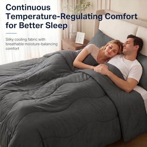 Cooling Comforter King Size - Cooling Blankets for Hot Sleepers & Night Sweats, Lightweight Comforter for Summer, Dual-Sided Cool Quilt, All-Season Soft Breathable Cold Blanket for Sleeping, Ice Grey — view 3