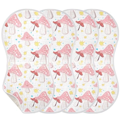 Muslin Baby Burp Cloths, Pink Orange Mushrooms Cotton Soft Burp Cloths for Newborns​​, Extra Absorbent Burp Cloths 1-Pack​​, 22 x 11 Inch3