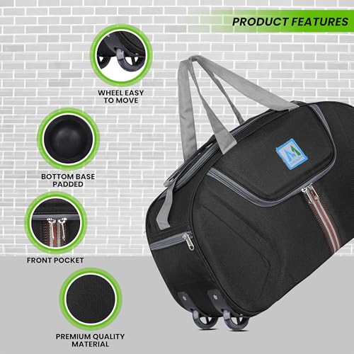 Image of M MEDLER Jerry Duffle Bag | Waterproof Strolley Duffle Bag | 2 Wheel Duffel Bag | Luggage Bag with Adjustable Strap (Black)
