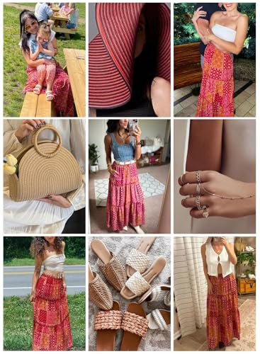 Image of Happy Sailed Womens Floral Print Boho Maxi Skirt Elastic High Waist Pleated Ruffle Flowy Long Skirts S-XL