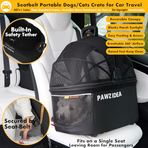 Image of PAWZIDEA 4-in-1 Pet Stroller for Small Medium Dogs & Cats, Foldable Dog Stroller with Detachable Carrier, Escape-Proof No-Zip Canopy, Lightweight Portable Travel Crate & Car Seat Combo, Storage Basket