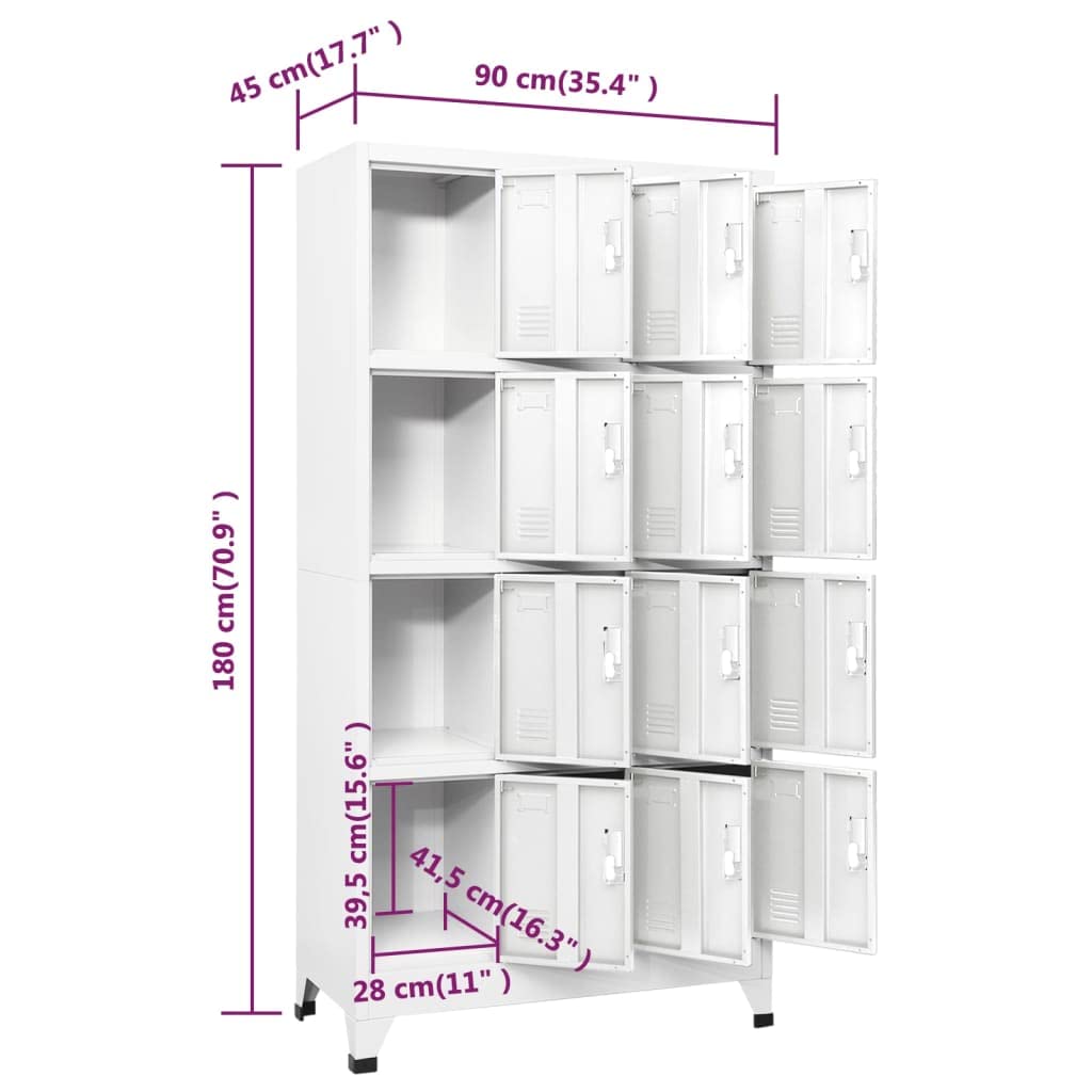 vidaXL Umkleideschrank mit 12 Fächern Lüftungsöffnungen Schließfachschrank Stahlschrank Schrank Wertfachschrank 90x45x180cm Grau Stahl