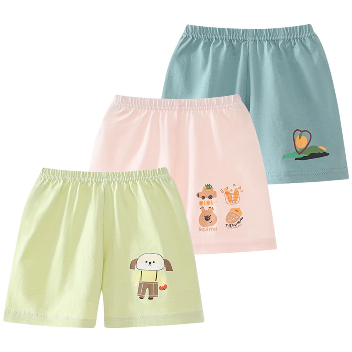 3er Pack Baby Kinder Jungen Mädchen Baumwolle Shorts Sommer Kurze Hosen mit Cartoon Druck 6 Monate-5 Jahre Sommerhose Leichte Atmungsaktive Einfarbige Lässige Kurz Hose Gr. 74/80/86/98/104/116