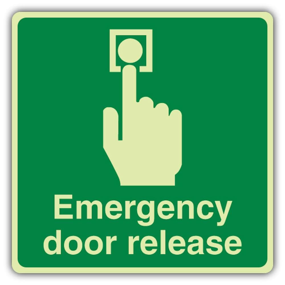 V Safety - Señal de seguridad fotoluminiscente para puerta de emergencia, cuadrada, 450 x 450 mm, vinilo autoadhesivo, doble brillo