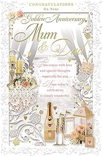 Xpress Yourself Champagne & Roses - Golden Anniversary Mum & Dad - 50th Wedding Anniversary Card