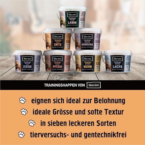 Chewies Trainingshappen Ente - Monoprotein Snack für Hunde - 300 g - getreidefrei & zuckerfrei - Softe Leckerlies fürs Hundetraining - hypoallergen
