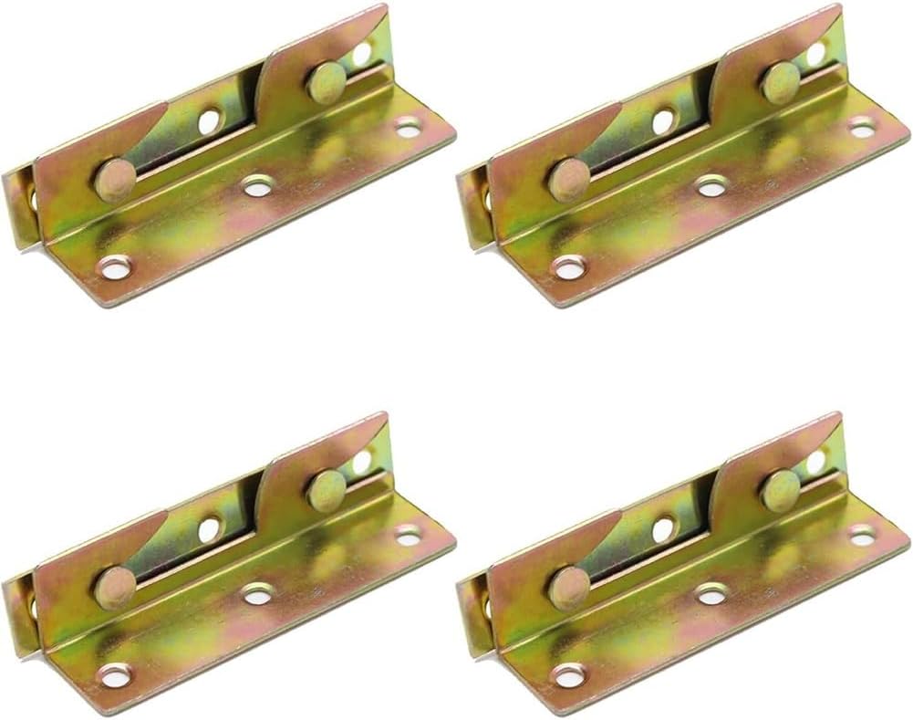 4 Sets Non-Mortise Bed Rail Brackets, Heavy Duty Cold Rolled Steel Furniture Hinge Fixing Connectors for Bed Frame Repair and Reinforcement, Brass Tone