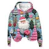 LOIJMK Sudadera con capucha para mujer, vintage, estampado de Papá Noel, manga larga, con capucha, para otoño, azul, S