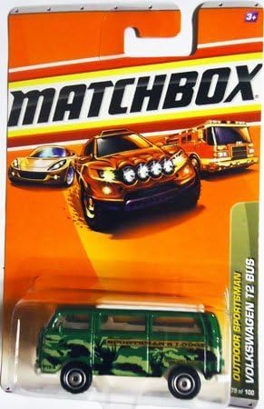 Matchbox 2009-2010 1970 VW VOLKSWAGEN T2 BUS 6 de 10 Outdoor Sportsman series #79 GREEN army camo (camuflaje) SPORTSMANS LODGE tampo