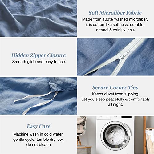 Mildly Super Soft Duvet Cover - 100% Washed Microfiber Light Denim Comforter Cover Set 3 Pieces Full Size Bedding Set With Zipper Closure & Corner Ties #TOP3