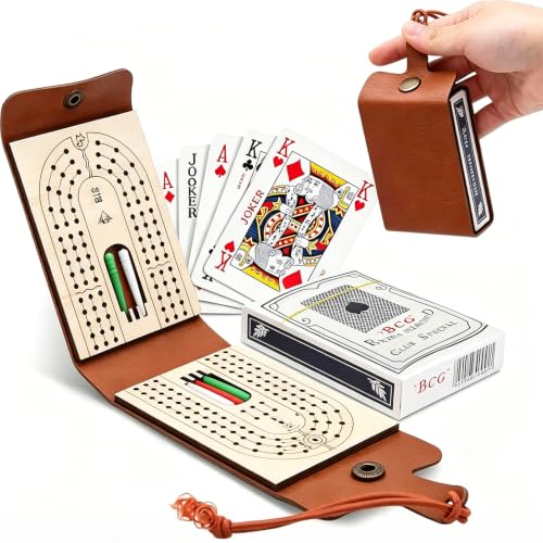 ToqoGeri Cribbage Board With Pegs Travel Cribbage Board with Full Deck of 6 Pegs and Cards Complete Cribbage Board Game Set for Family Game Nights Road Trips and Picnic Outings