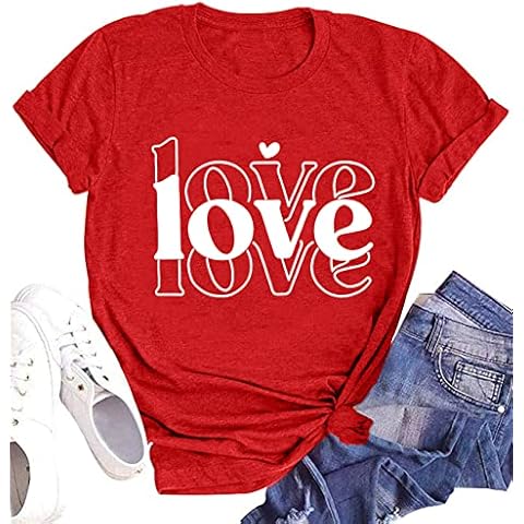 Womens Love Shirts Valentine's Day Shirt Love Letter Heart Graphic Tshirt Valentine Gift Tee Tops, Red, XXL Cover