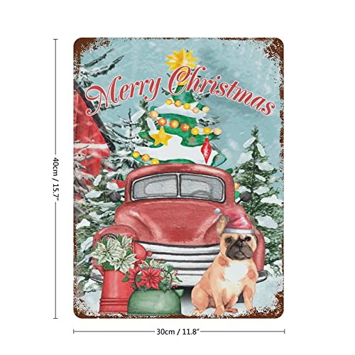 Merry Christmas Tin Signs Xmas Tree Puppy Pickup Metal Retro Tin Sign Man Cave Stuff Hanging Wall Plaque Kitchen 12"X16" Christmas Party Wall Decor Art Iron Vintage Sign #TOP1