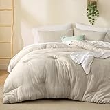 Bedsure Waffle Comforter Set Queen, Beige Boho Bedding for All Seasons, Faux Gauze Muslin Fabric Bed Set, 3 Pieces, 1 Comforter (90'x90') and 2 Pillow Shams (20'x26'+2')