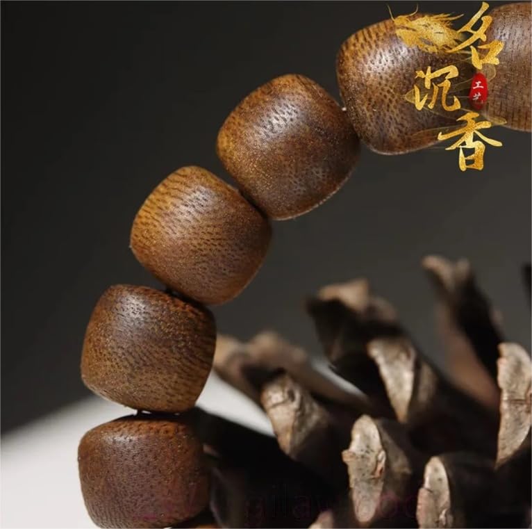 WZGWDC Pulseras de Madera de agar de 12 mm, oración Budista, Cuentas de Madera de agar Mala