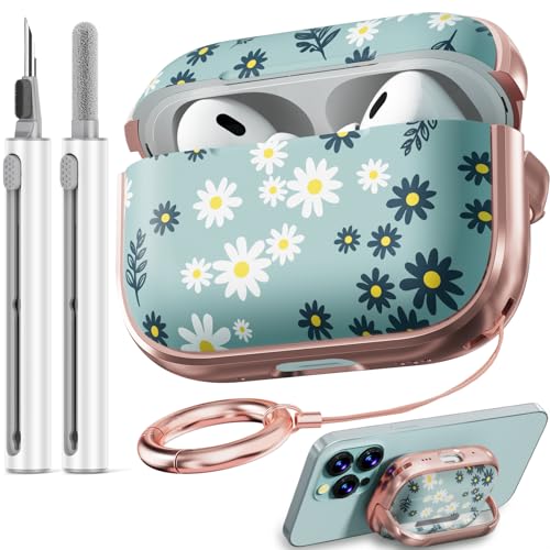 Inesore Custodia rigida per AirPods Pro 2 di seconda generazione/1a generazione, con serratura, motivo floreale, custodia rigida per iPod Pro 2, con portachiavi, per Apple AirPods Pro (2023/2022/2019)