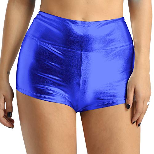 vastwit Womens Shiny Metallic High Waisted Booty Shorts Hot Pants Rave Dance Bottoms Clubwear Blue Medium