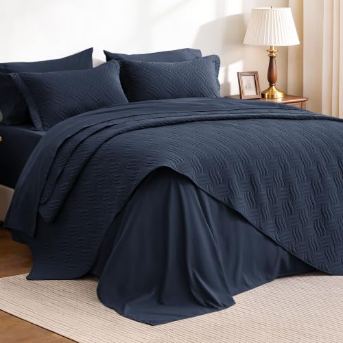 Love's cabin Quilts for Queen Bedspreads, 7 Pieces Bed in a Bag, Navy