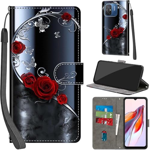 Haninsuze Handyhülle für Xiaomi Redmi 12C Hülle PU Leder Schutzhülle Klappbar mit Kartenfach Ständer Handytasche mit Kameraschutz Flip Case Klapphülle für Xiaomi Redmi 12C silberner Schmetterling