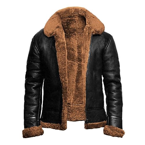Men's Faux Suede Leather Jacket Sherpa Lined Suede Cardigan Long Jacket Zip Up Fuzzy Outwear Thicken Warm Coats