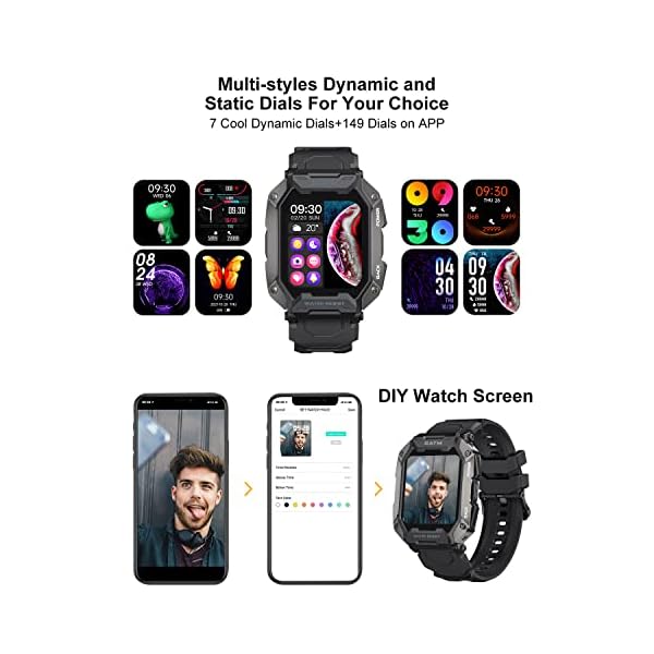 Military Smart Watch for Men, Fitness Tracker with Heart Rate Sleep Monitor/Message Reminder, IP67 Waterproof Outdoor Sport Smartwatch for Android iOS - Image 4