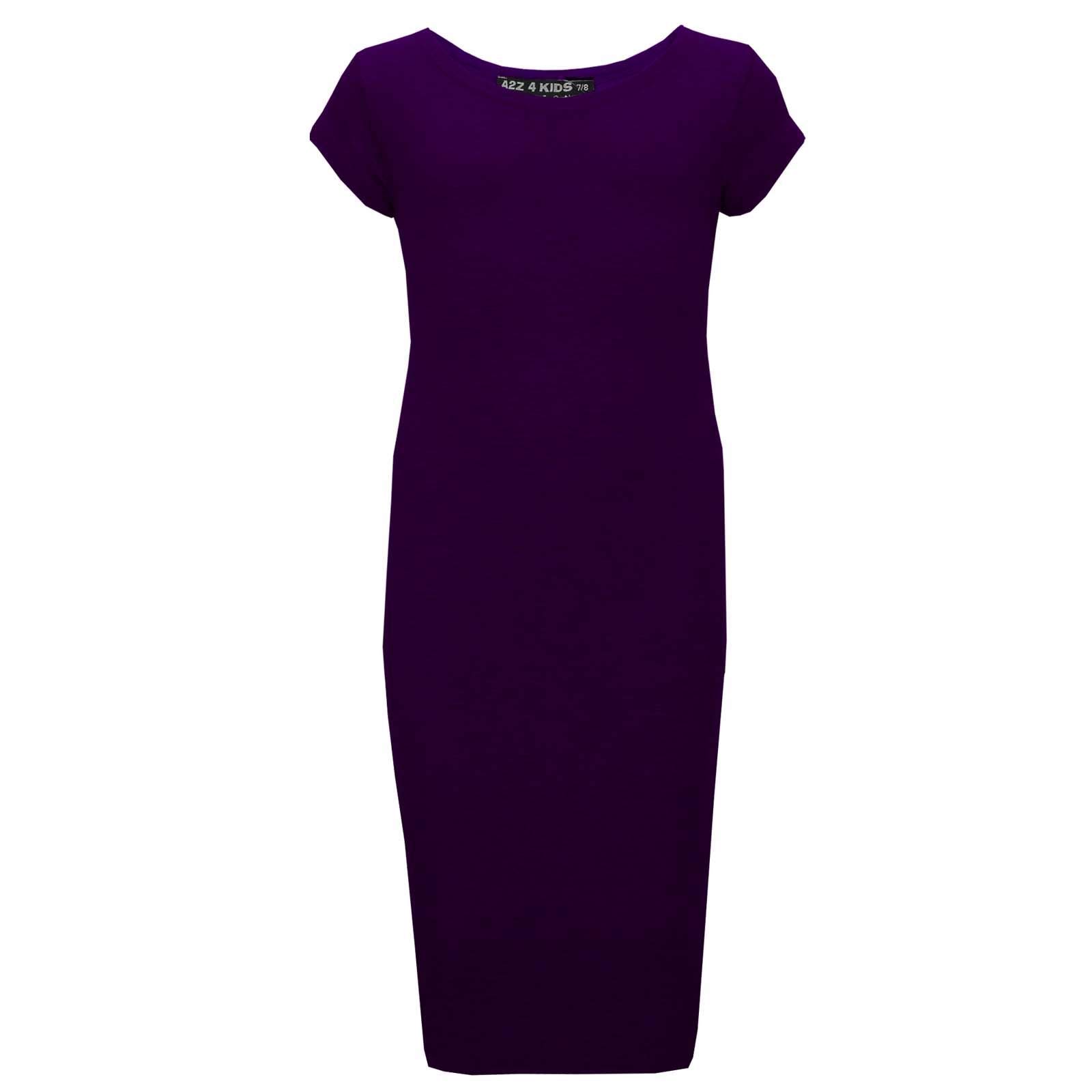 A2Z 4 Kids Girls Dresses Plain Short Sleeves Cap Slim Fit Stretch Bodycon Midi Maxi Comfortable Summer Party Fashion Dress Top Age 5-13 Years Purple