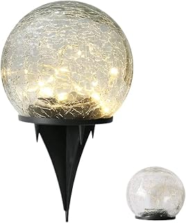 Solar Garden Light Outdoor Pathway Decorative Globe Crackle Glass Lights Warm White LEDs Waterproof Wireless Lawn Patio Courtyard Buried Lights, 1 Globe (5.9")
