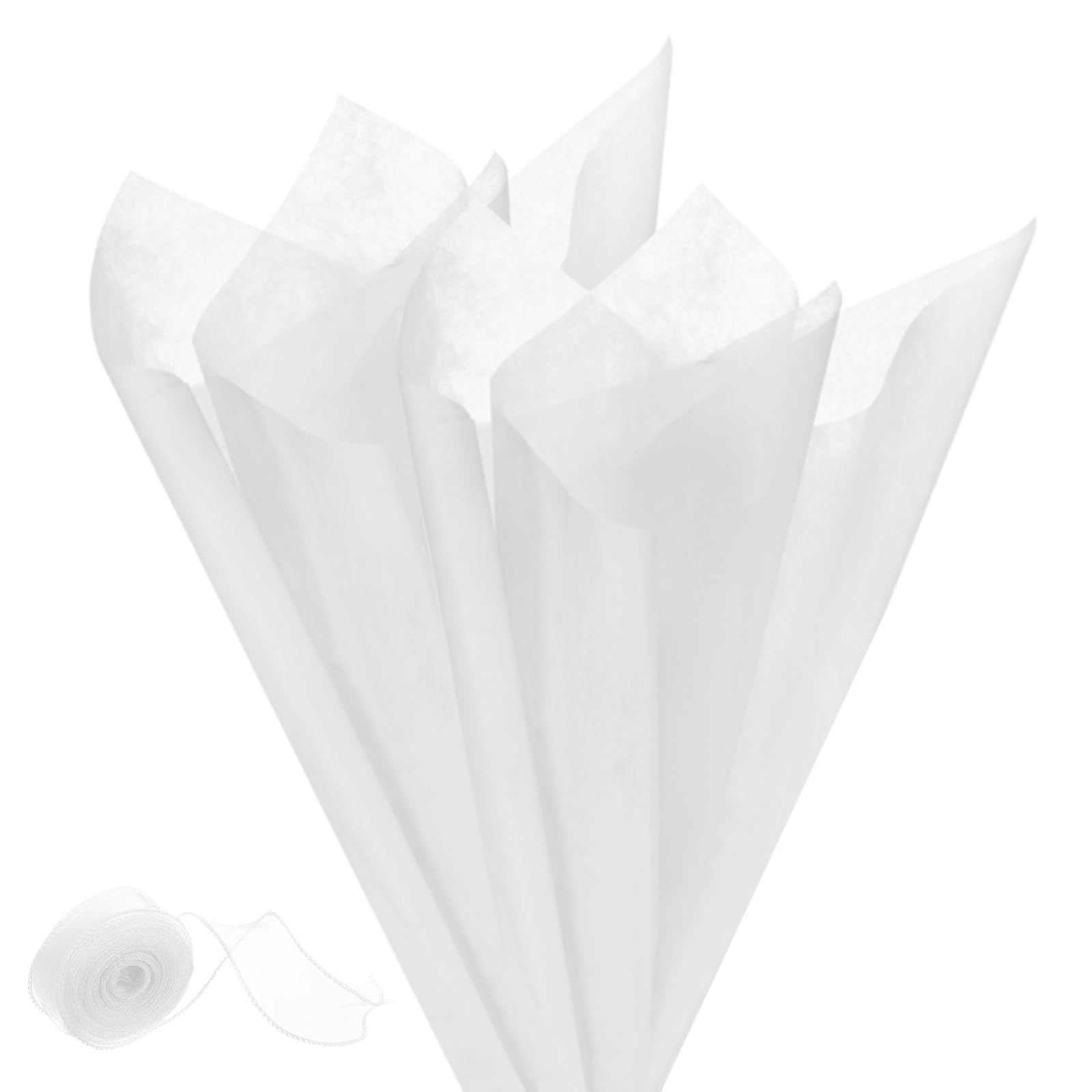 M METERXITY 114Sheets Korean Cotton Flower Wrapping Paper with Ribbon, 12" Milk Cotton Waterproof Floral Bouquet Wrapping Paper for Party/Bouquets/Gift Packaging [White]