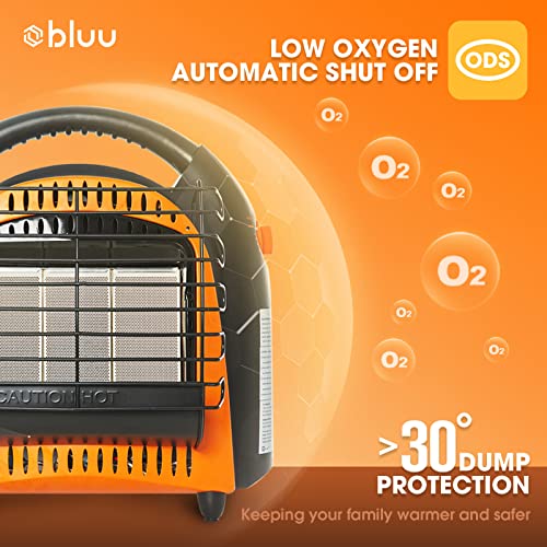 Bluu Propane Heater For Outdoor And Indoor Use 10,000 Btu With Thermostat, Portable Tent Heaters For Camping, Patio, Garage, Tip-Over & Overheat Protection For Safe Csa Compliance (Orange) #TOP4
