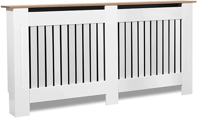 TEETOK Radiator Cover White Traditional Modern Style Slats In White MDF Cabinet - Large 152x19x81cm