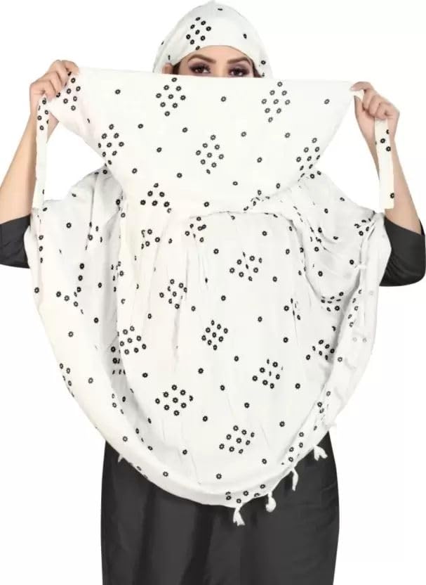 Image of SIXSIGMA Cotton Long Scarf Cum Mask scarves Usable for vehicle Driver | White Printed Design | Universal Size | For Girl & Women | Breathable Sun Protection Light Weight