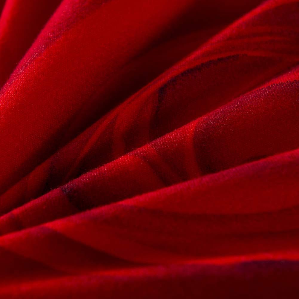 Red Duvet Cover Set 140gsm Brushed Microfiber Rose Comforter Cover and 2 Pillow Shams, Twin