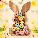Potchen Easter Bunny Wood Serving Board 15"x 9.5" Thick Rustic Kitchen Cutting Chopping Board Funny Rabbit-shaped Serving Platter Non-toxic Wooden Charcuterie Butcher Block for Meal Prep (Fun)