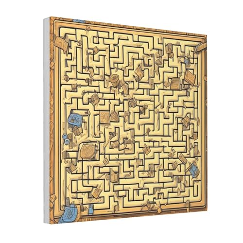POEZJZW Tela decorativa para parede, design de labirinto do tesouro, imagens de decoração moderna para sala de estar, quarto, escritório, sem moldura, 40,6 x 40,6 cm