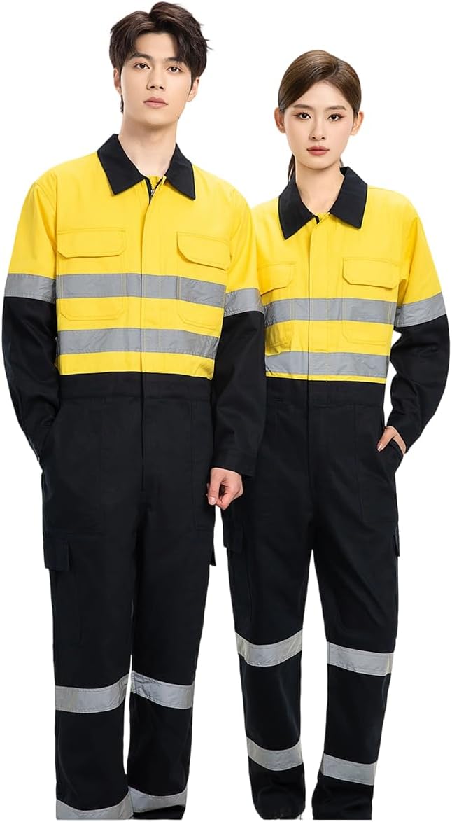 High-Visibility Safety Coveralls with Reflective Strips Unisex Long-Sleeve Design for Spring and Fall