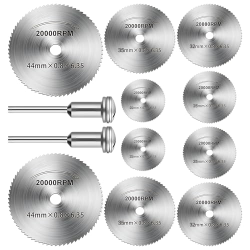 10 Pezzi di Dischi di Sega Circolare in Metallo per Dremel, Strumento Multifunzione per Trapano Angolare, con 2 barre da 3,17 mm, Adatto per il Taglio di Plastica, PVC, Legno e Metalli Molli