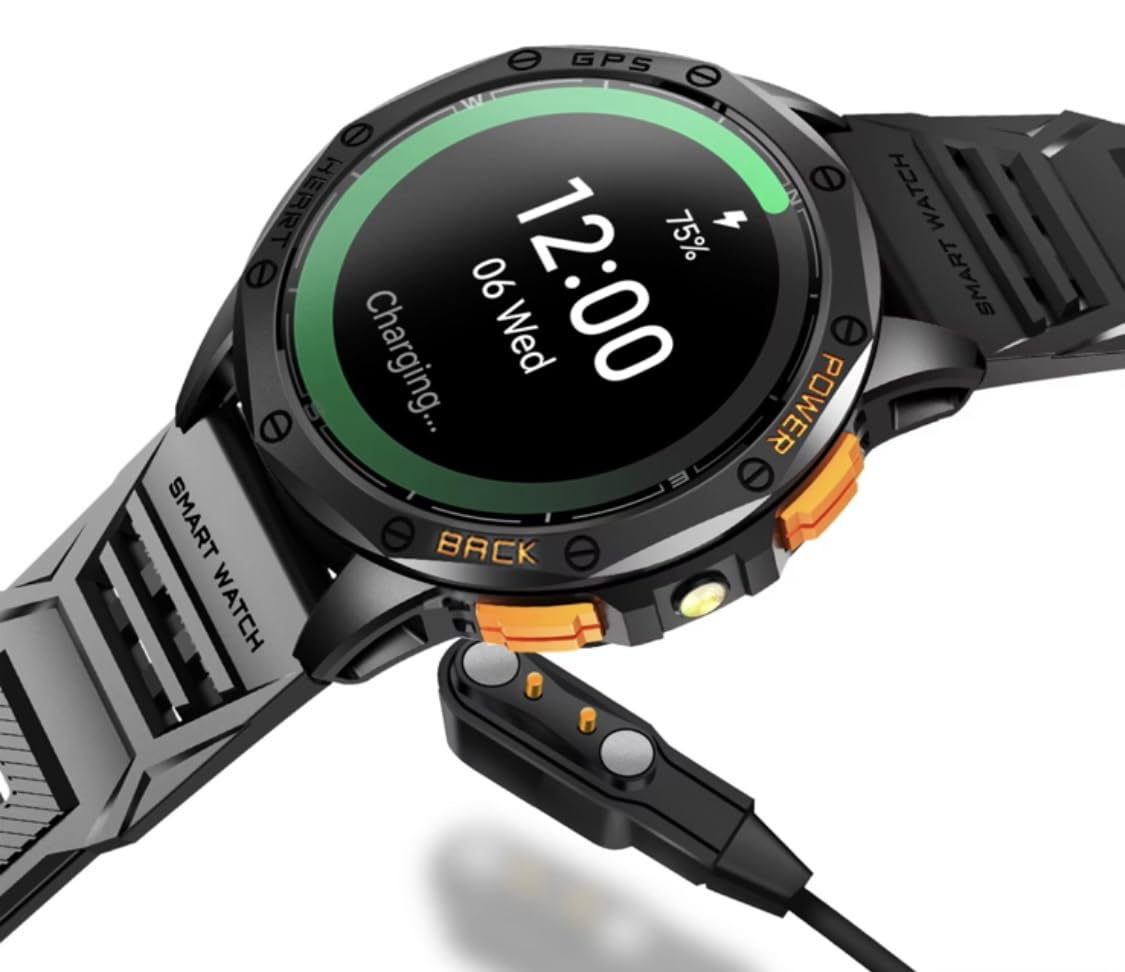 Orologio intelligente da uomo militare con GPS, torcia elettrica, impermeabile, 50 m, 530 mAh, schermo da 1,43 pollici, AMOLED 460 x 460, SmartWatch Sport Monitor per la salute