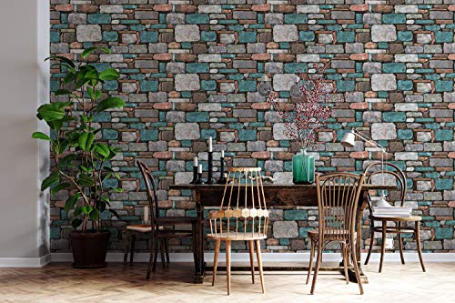 Image of DWELLSINDIA Brick Stones Self Adhesive Peel and Stick PVC Wallpaper Waterproof, Scratch Resistant, Laminated (41CM X 244CM, Multicolor, Matt)