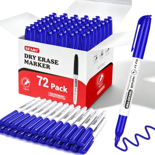 SFAIH Blue Dry Erase Markers Fine Tip, 72 Pack, 1-2mm Line, Low Odor