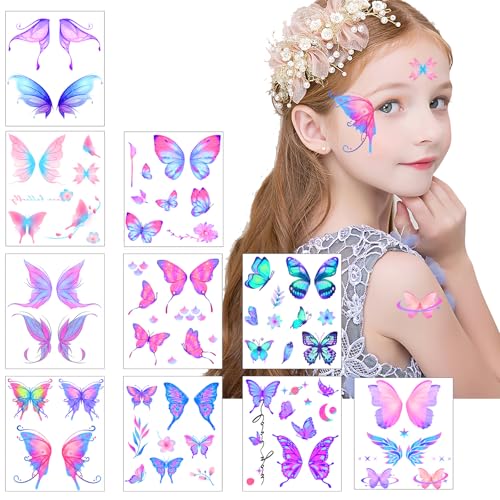 Qpout Tatouages temporaires de papillons pailletés pour les yeux et le visage, tatouages paillette pour filles et femmes, autocollants de tatouages...