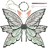 Fairy Wings Women Adult Large, Black Fairy Costume for Woman,Big Realistic Butterfly Wings Halloween Costume Accessories Set with Ears & Wand for Cosplay, Renaissance Fair Party 33'x25'