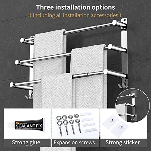 Stretchable 16-30 Inches Towel Bar For Bathroom Kitchen Hand Towel Holder Dish Cloths Hanger Sus304 Stainless Steel Rustproof Wall Mount No Drill Sdjustable (Three Bar) #TOP4