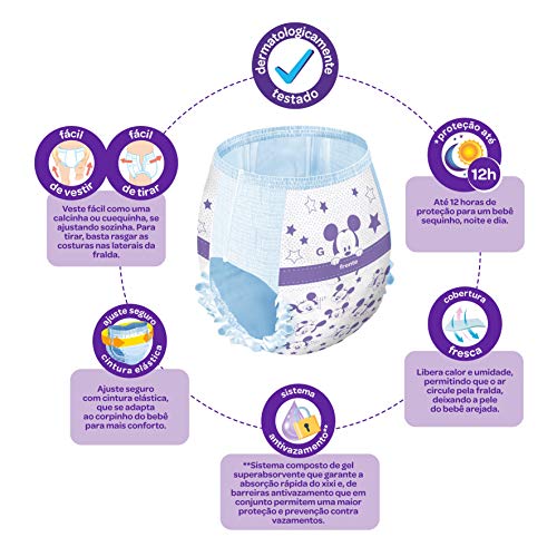 Fralda Calça Cremer Disney Shortinho, G, Jumbo, pacote de 34
