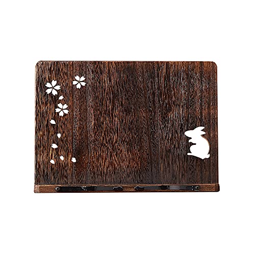 SINOBEST Book Stand with Page Clips, Foldable Reading Rest Holder, Portable Desk Bookrest, Cookbook Tablet PC Music Document Stand, Adjustable Wood Reading Frame (Sakura & Rabbit, 13.2 x 9.5 inches)