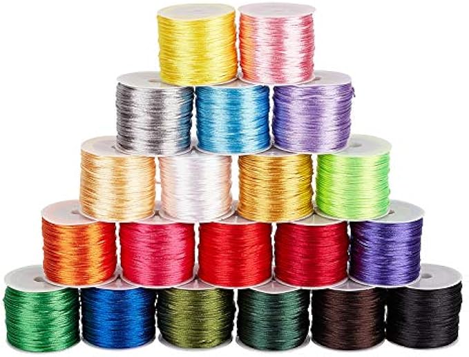 PH PandaHall 600 Yards 1mm Rattle Satin Nylon Trim Rope 20 Colors Silk Rope Beaded Rope Friendship Bracelet Beaded Macramé Kumihimo Chinese Knot Dream Catcher Braided Hair